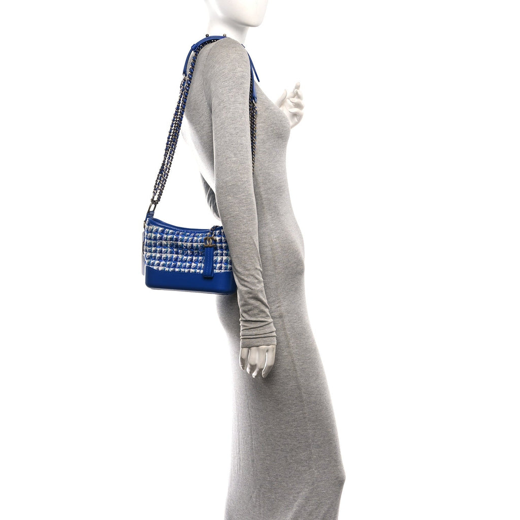Tweed Calfskin Small Gabrielle Hobo Royal Blue