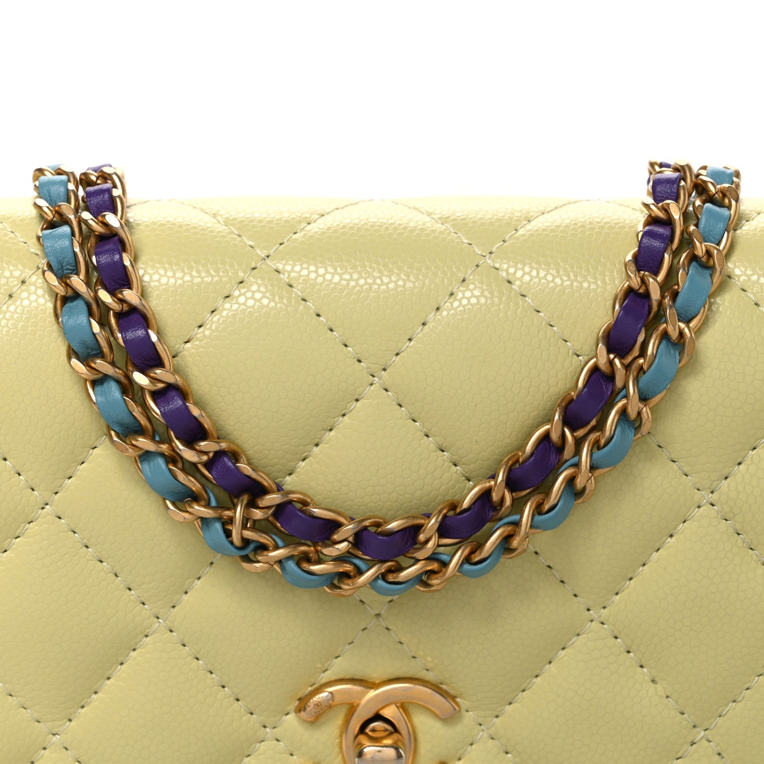 Caviar Quilted CC Turn Lock Wallet On Chain WOC Light Green