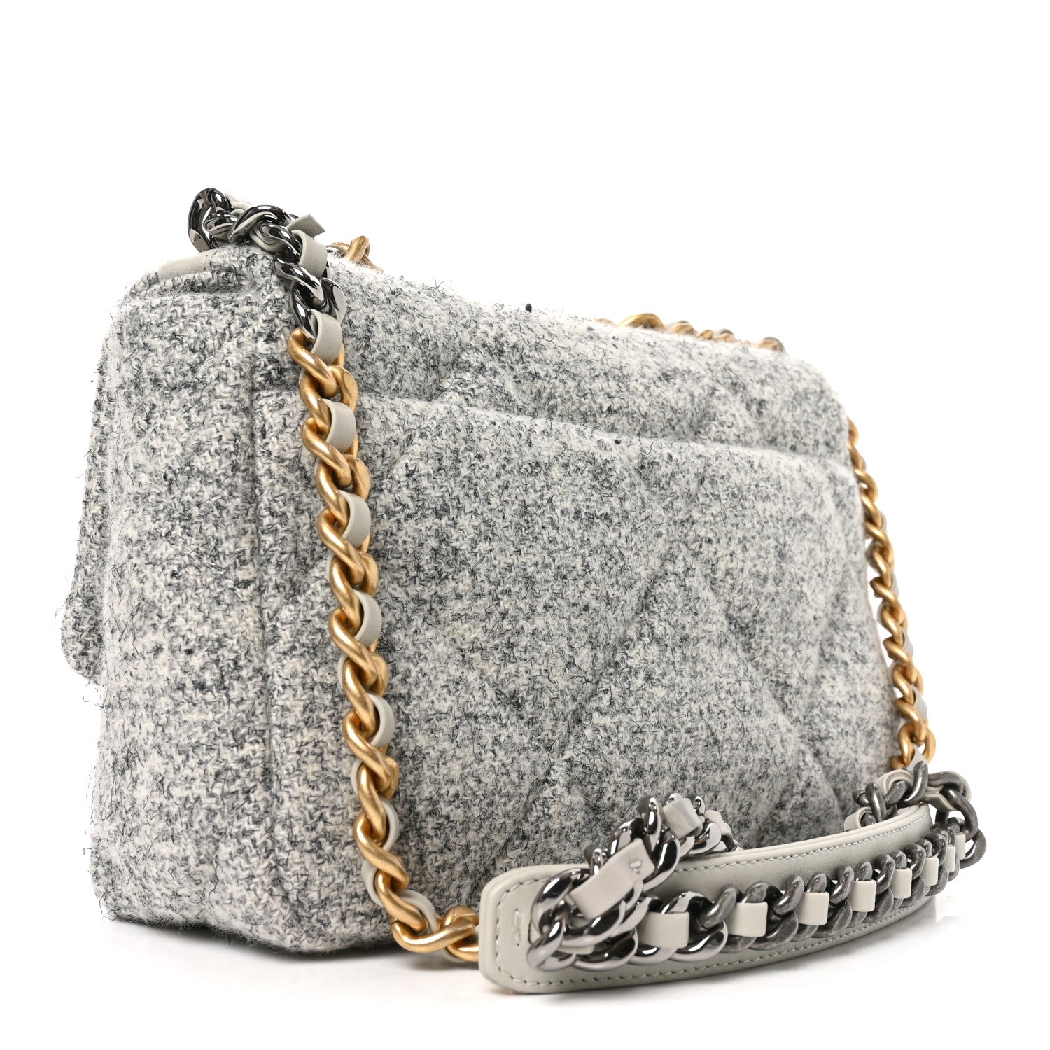 Tweed Quilted Medium Chanel 19 Flap Grey Ecru
