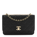 Lambskin Quilted Trendy CC Wallet On Chain WOC Black