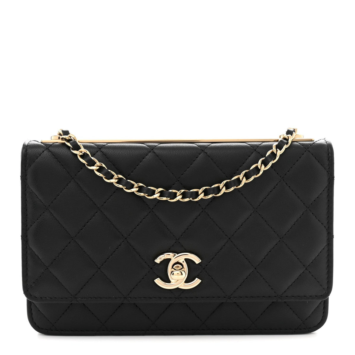 Lambskin Quilted Trendy CC Wallet On Chain WOC Black