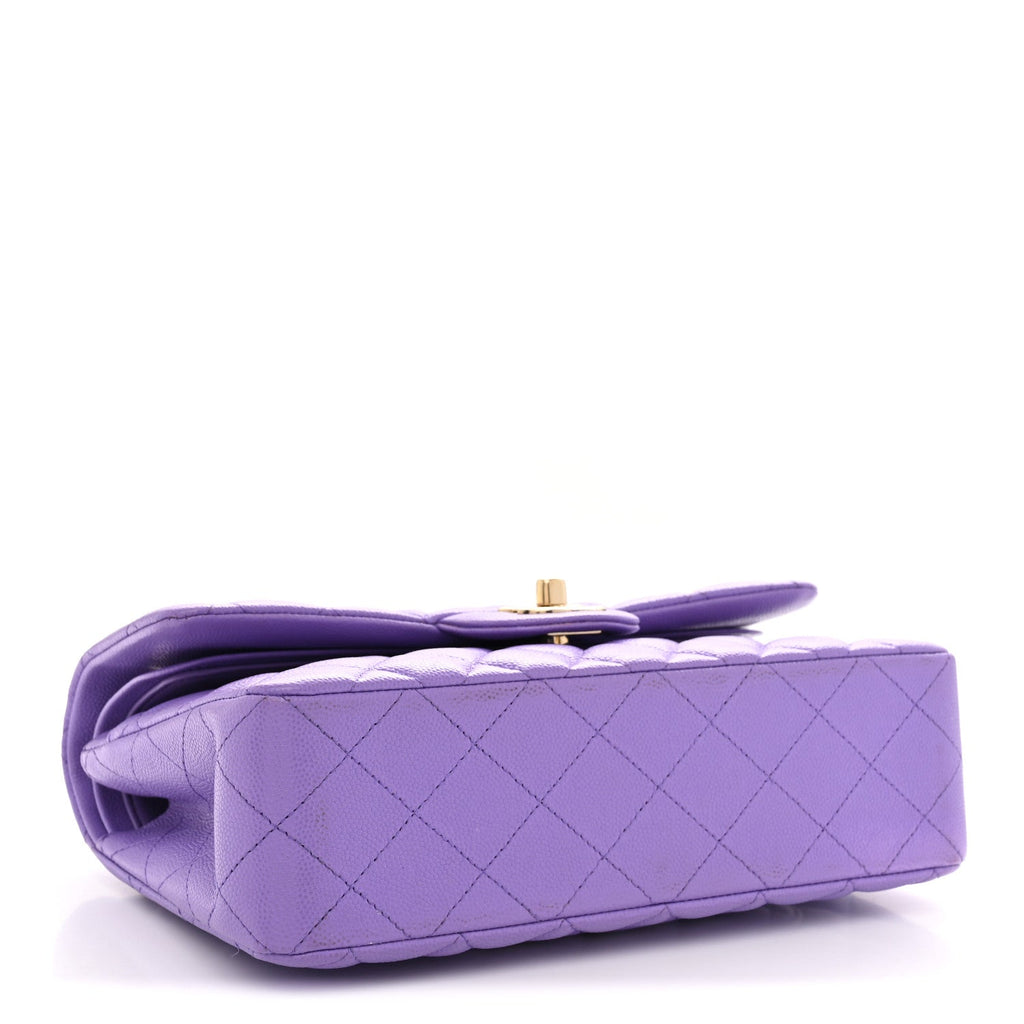 Caviar Quilted Small Double Flap Purple