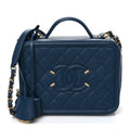 Caviar Quilted Medium CC Filigree Vanity Case Dark Blue