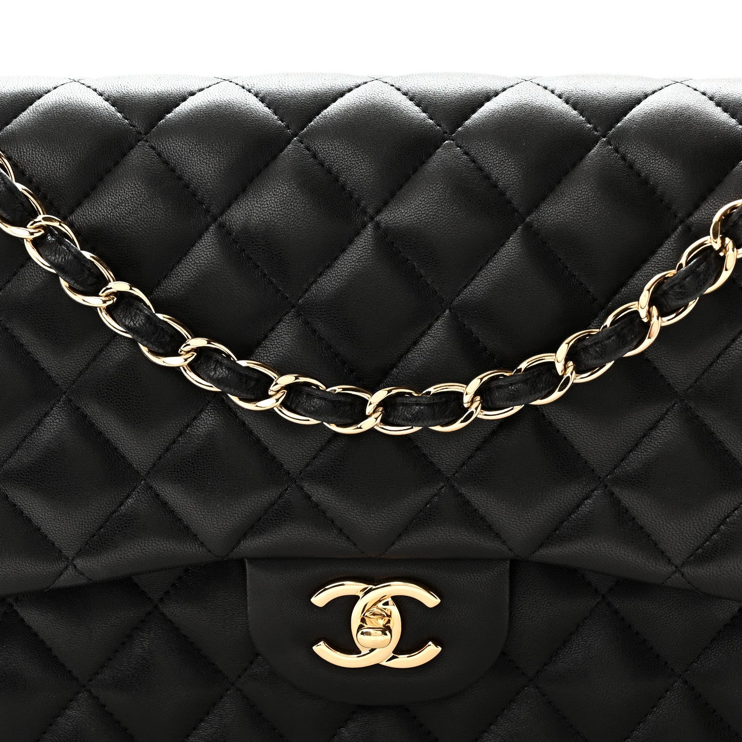 Lambskin Quilted Jumbo Double Flap Black