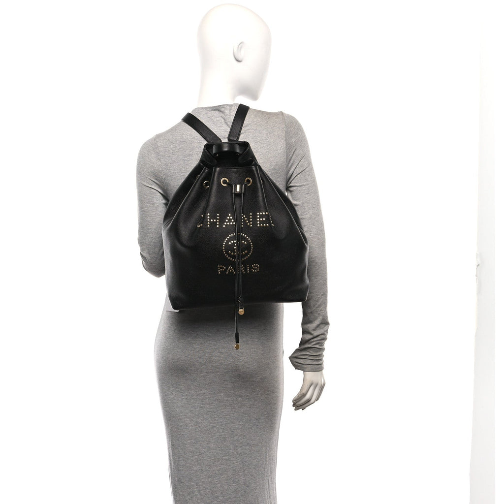 Caviar Deauville Drawstring Backpack Black