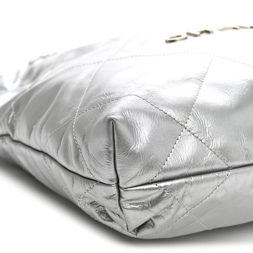 Metallic Calfskin Quilted Small Chanel 22 Silver
