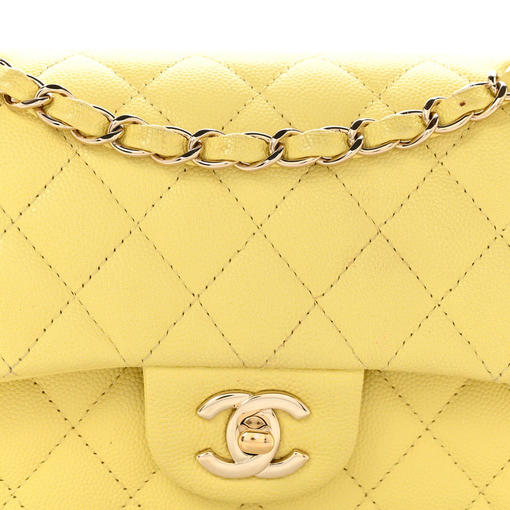 Caviar Quilted Small Double Flap Light Yellow