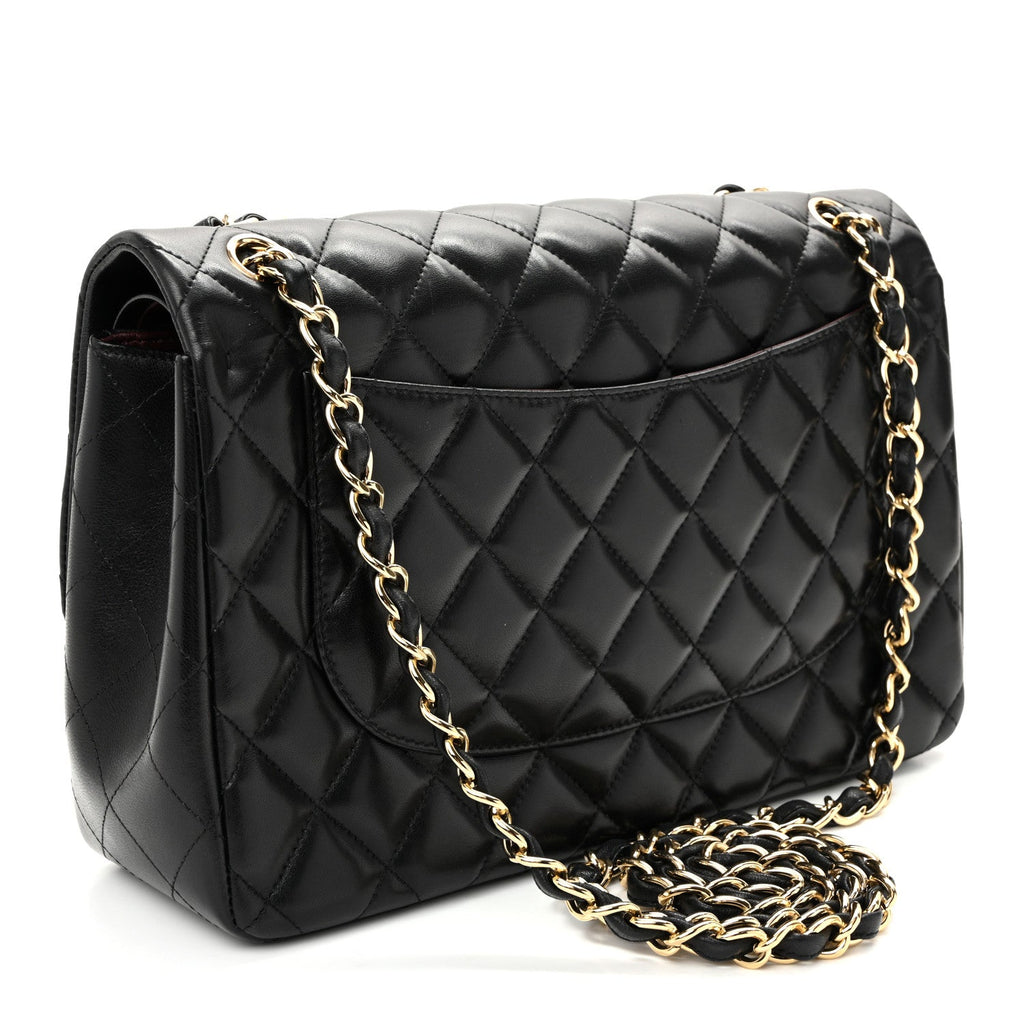 Lambskin Quilted Jumbo Double Flap Black