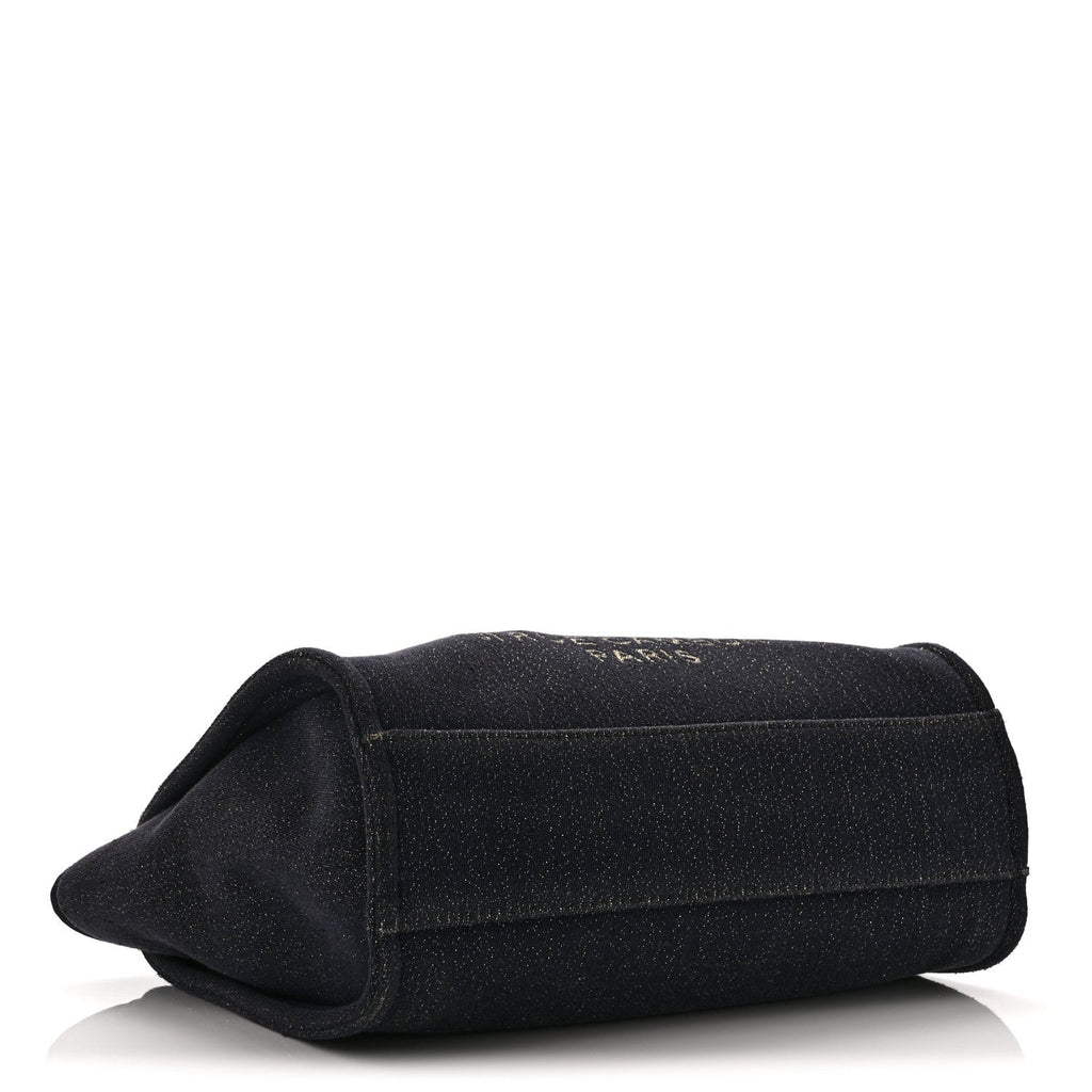 Lurex Canvas Small Deauville Tote Navy Blue Gold