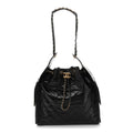 Shiny Crumpled Calfskin Quilted Medium Chanel 25 Handbag Black