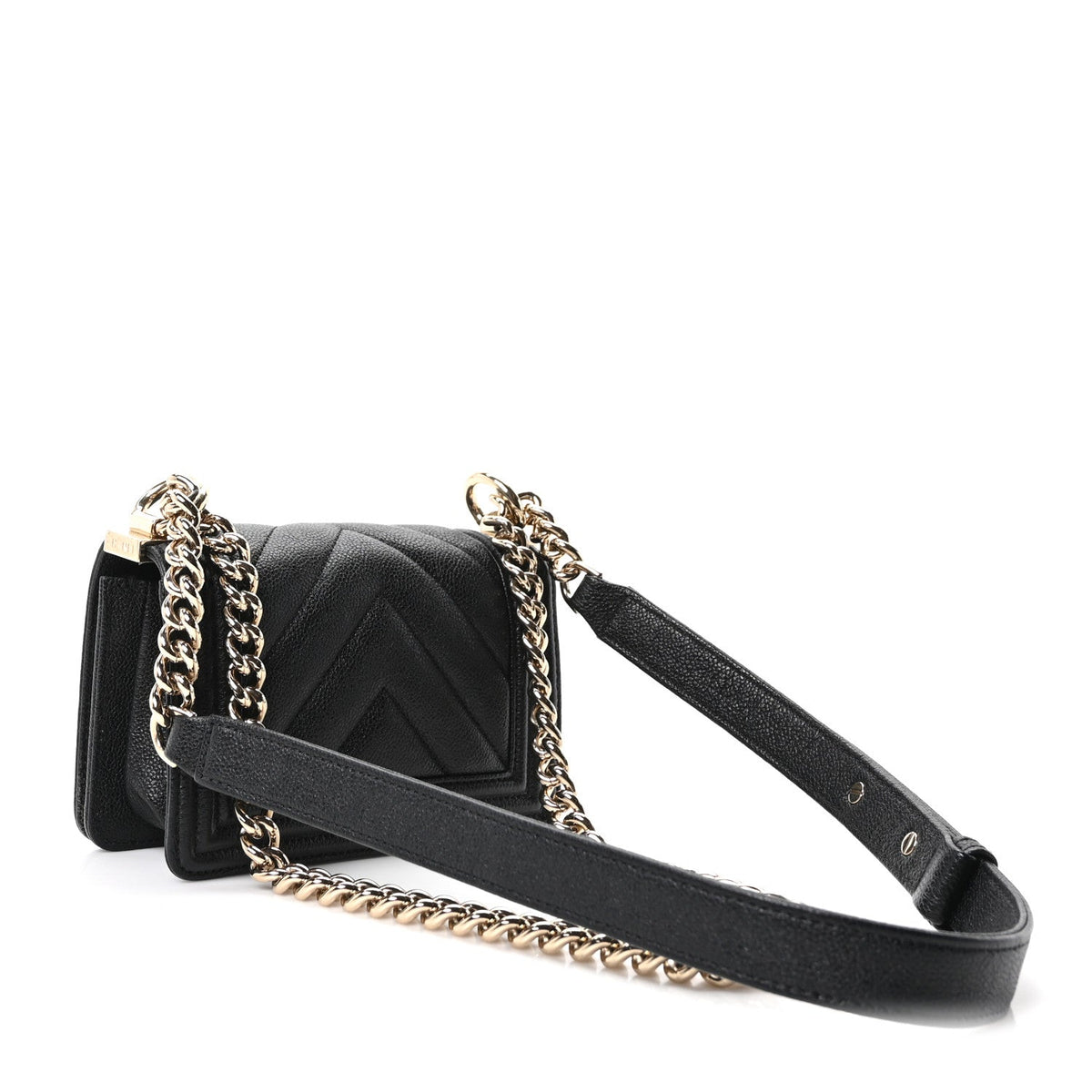 Caviar Chevron Quilted Mini Boy Flap Black