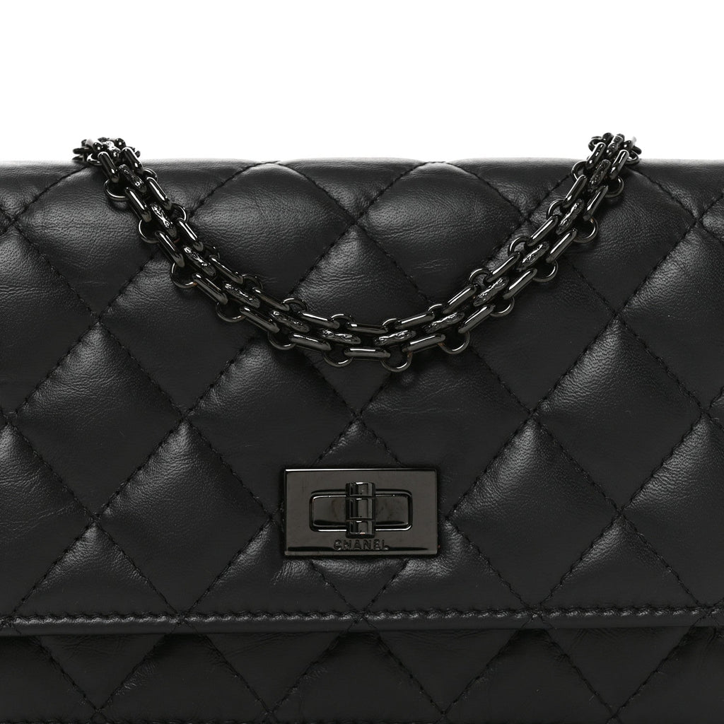 Aged Calfskin Quilted Mini Reissue Wallet On Chain WOC So Black