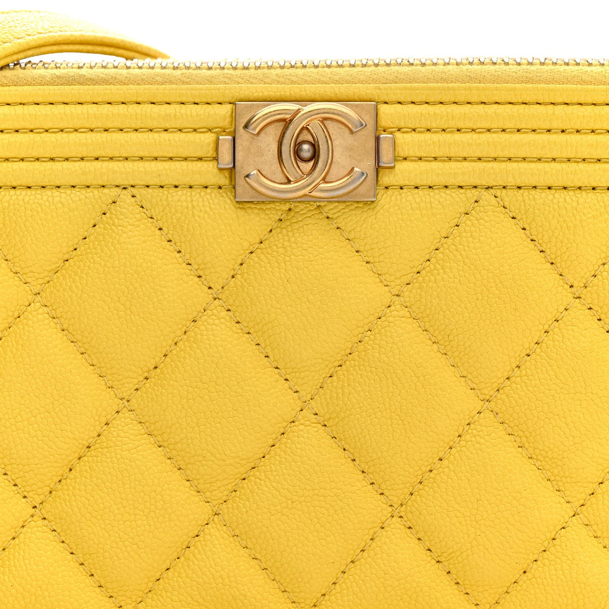 Caviar Quilted Small Boy Clutch With Chain Yellow