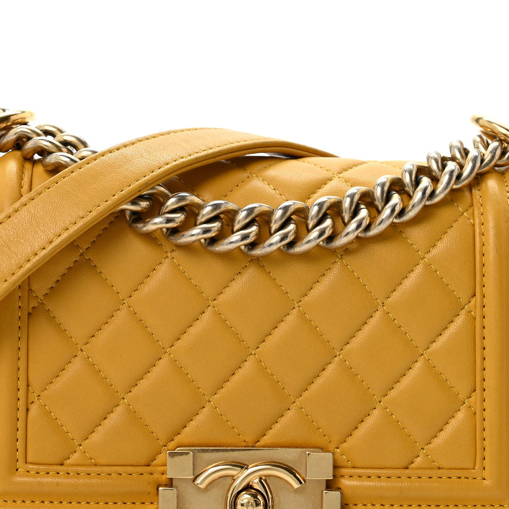 Lambskin Quilted Small Boy Flap Yellow