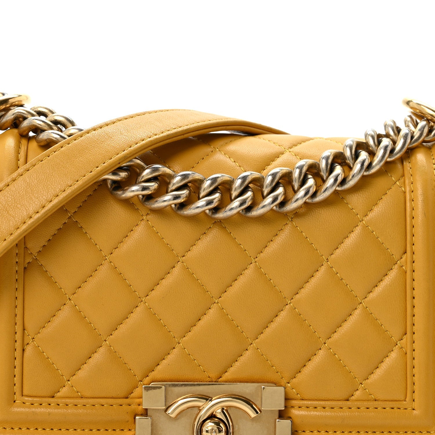Lambskin Quilted Small Boy Flap Yellow