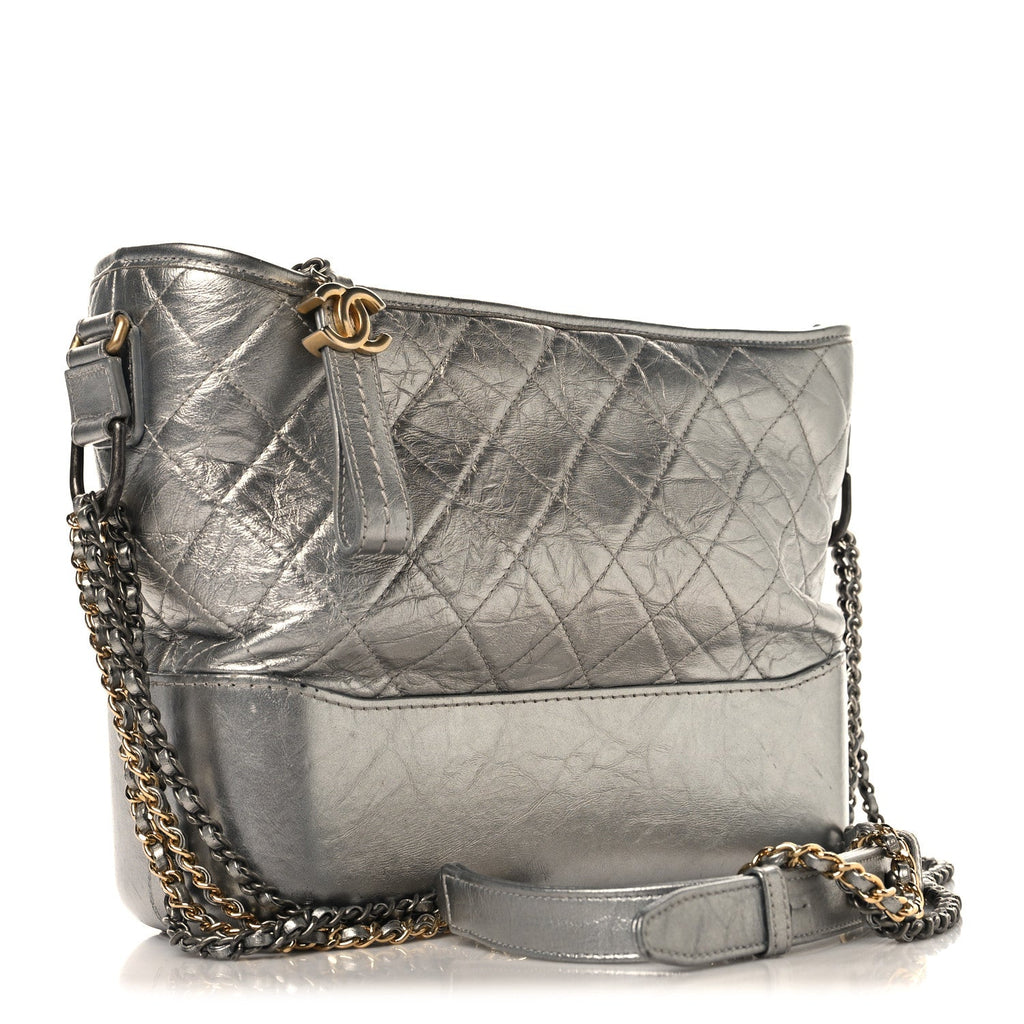 Metallic Lambskin Calfskin Quilted Medium Gabrielle Hobo Silver