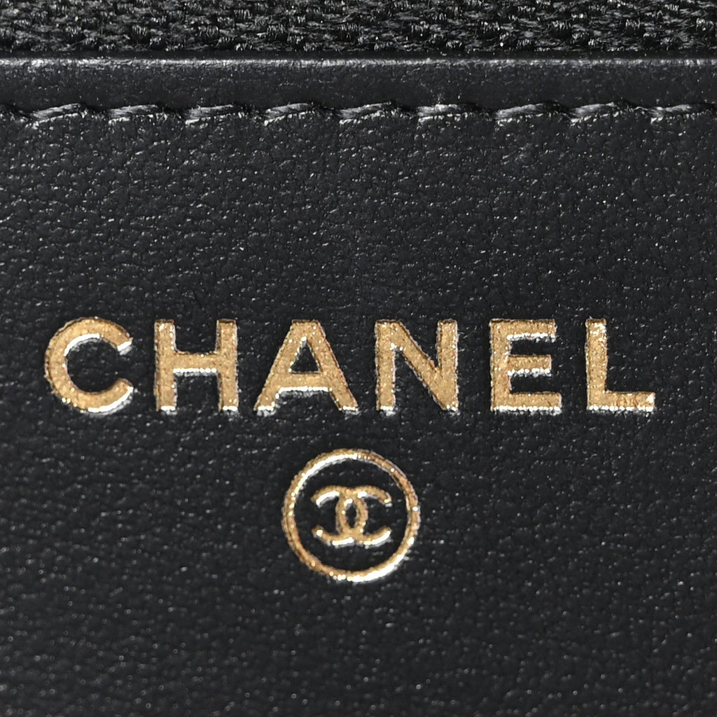 Caviar Quilted Camellia Wallet On Chain WOC Black