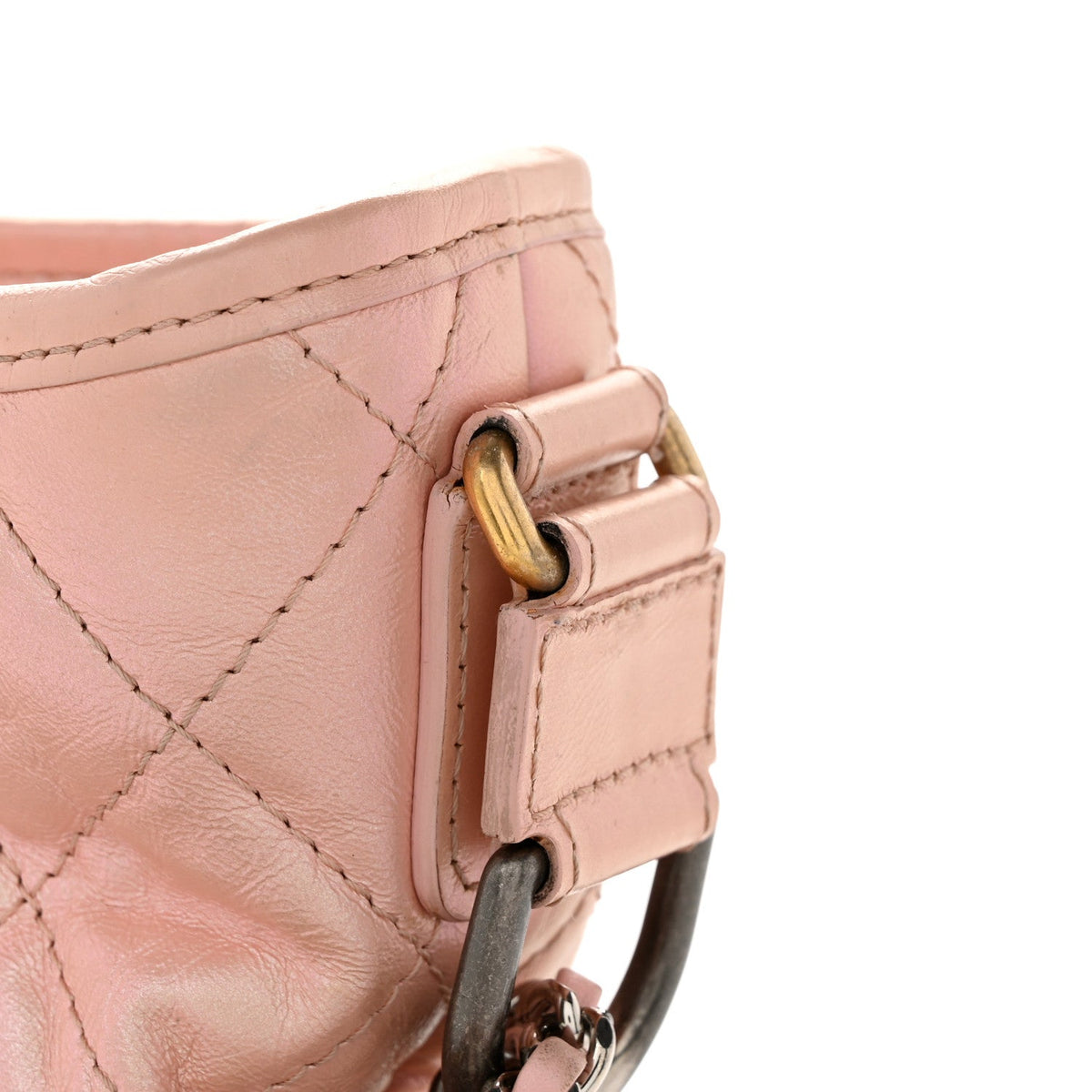Iridescent Aged Calfskin Quilted Small Gabrielle Hobo Rose Rose