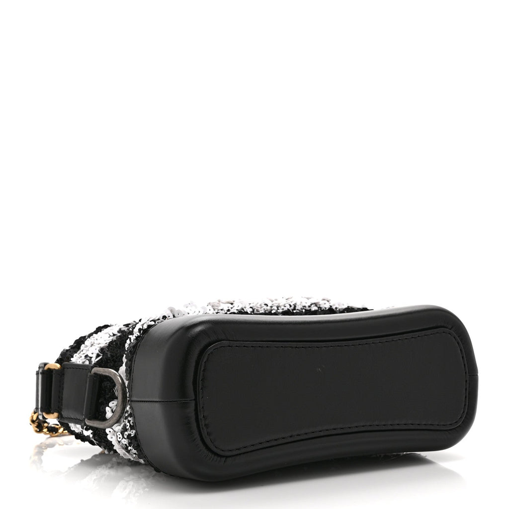 Sequin Calfskin Small Gabrielle Hobo Black White