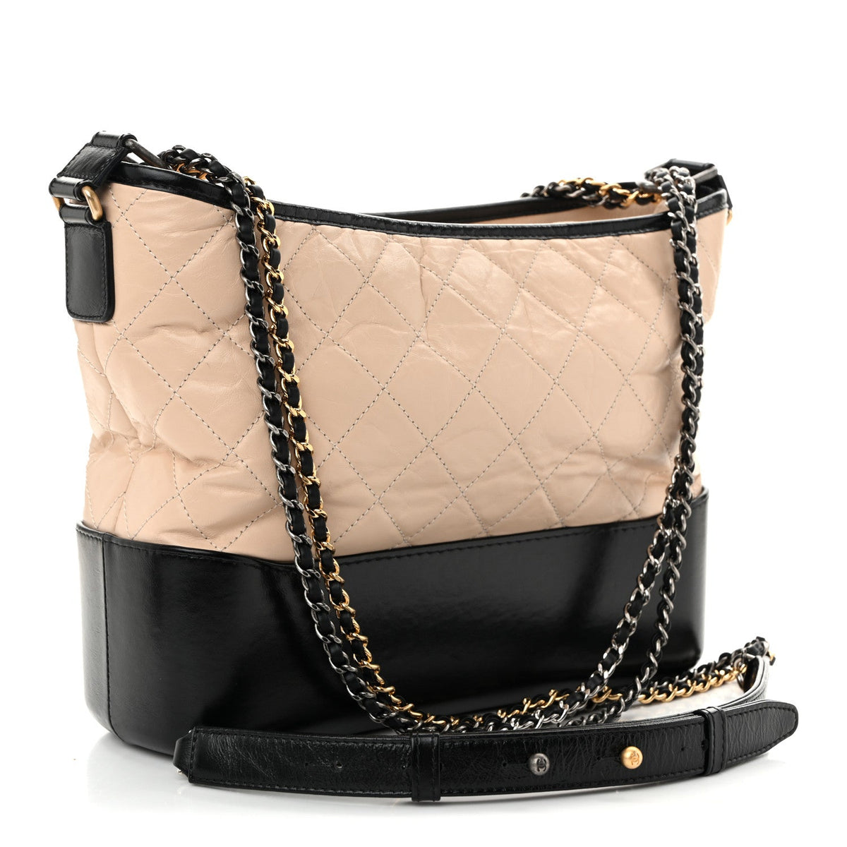 Aged Calfskin Quilted Medium Gabrielle Hobo Beige Black