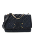Caviar Quilted Small CC Filigree Flap Navy Black