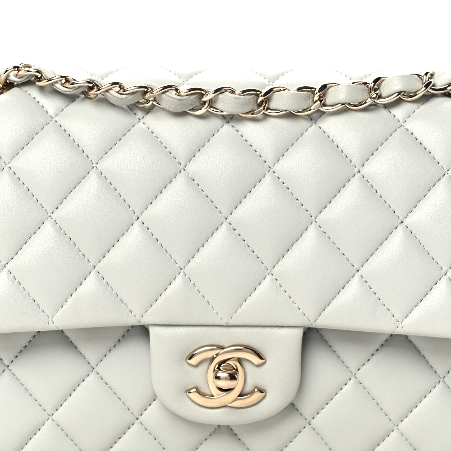 Lambskin Quilted Medium Double Flap Light Grey