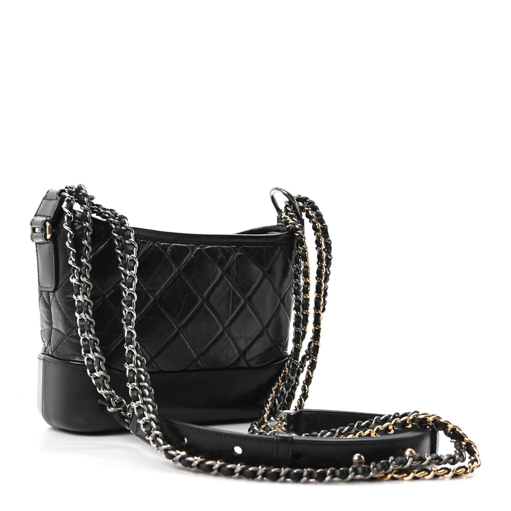 Aged Calfskin Quilted Small Gabrielle Hobo Black