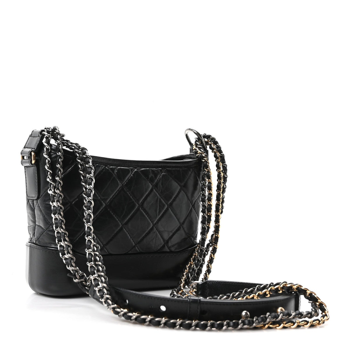 Aged Calfskin Quilted Small Gabrielle Hobo Black