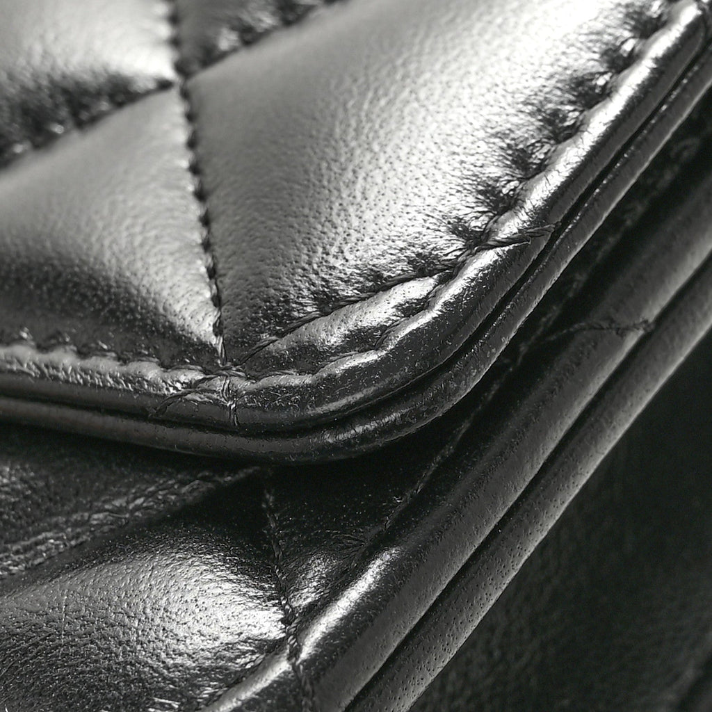 Lambskin Quilted Logo WOC Wallet On Chain Black