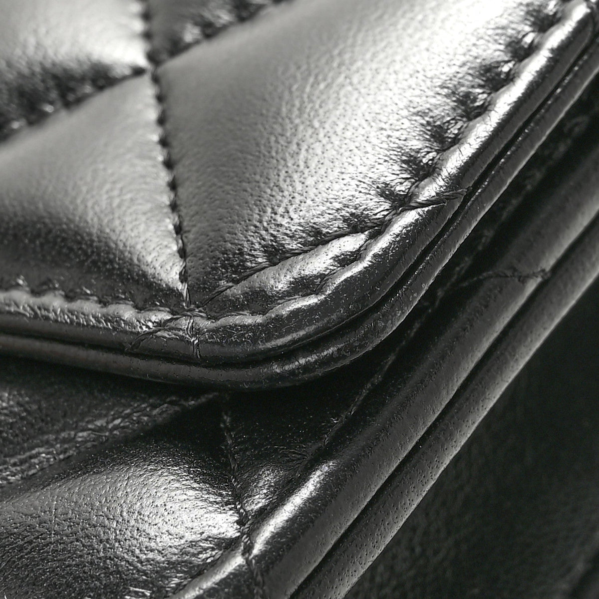 Lambskin Quilted Logo WOC Wallet On Chain Black