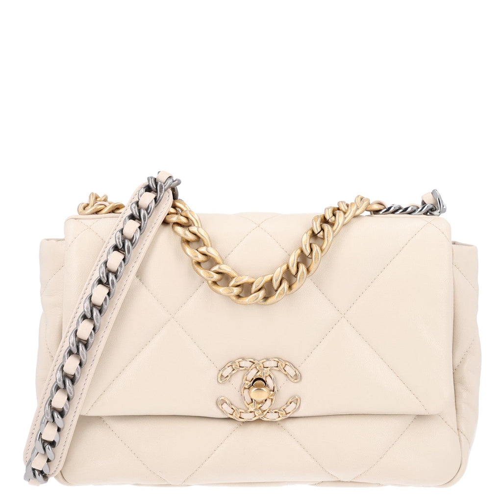 Lambskin Quilted Medium Chanel 19 Flap Light Beige
