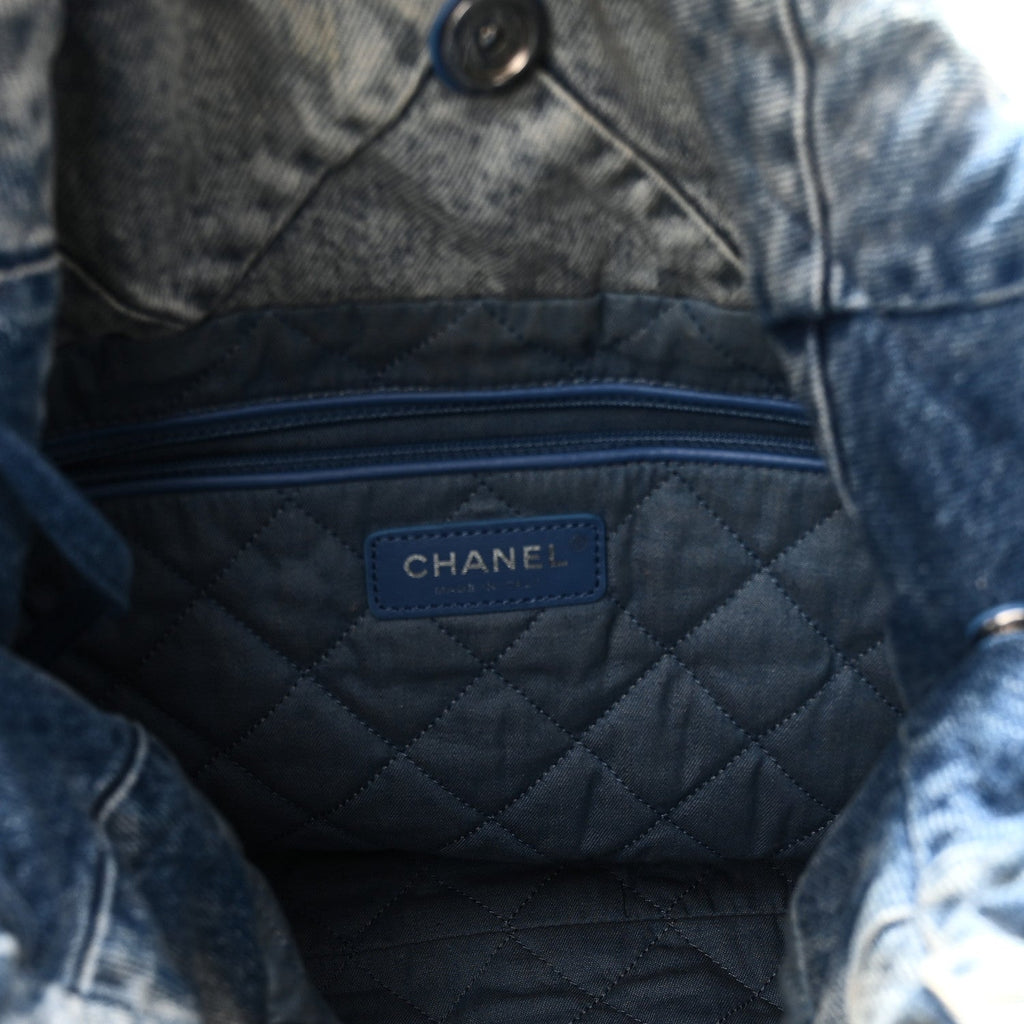 Denim Quilted Small Chanel 22 Blue