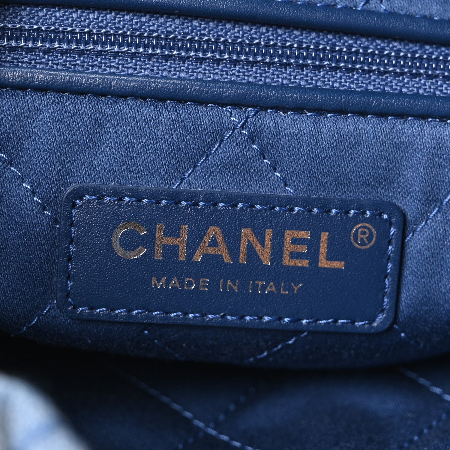 Washed Denim Quilted Studded Small Chanel 22 Blue