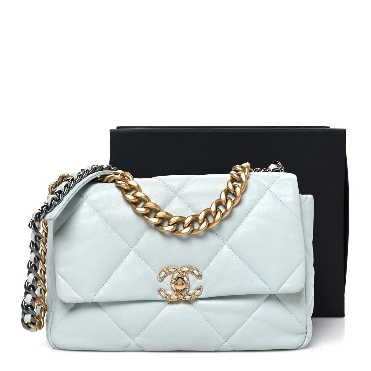 Lambskin Quilted Large Chanel 19 Flap Light Blue