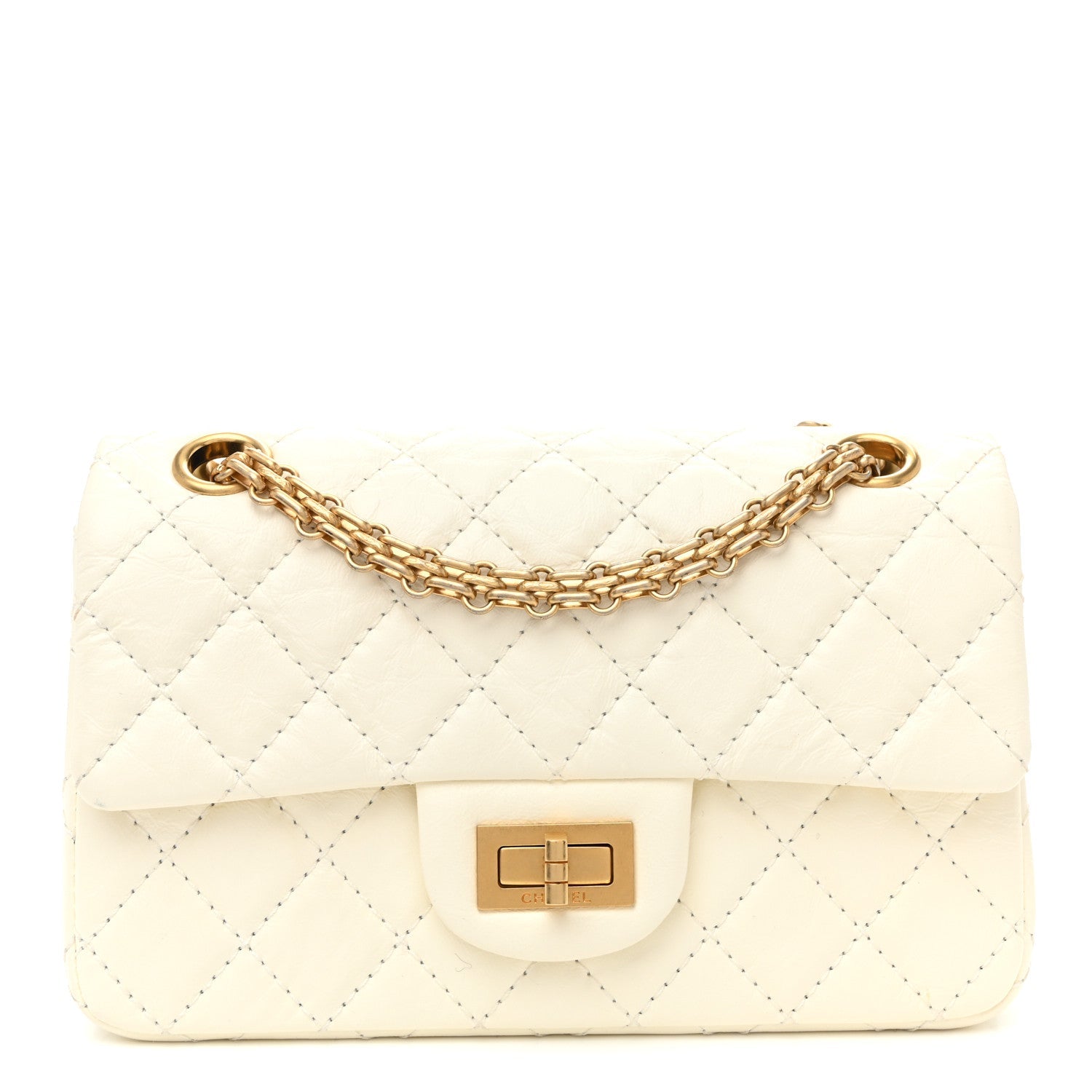 Aged Calfskin Quilted 2.55 Reissue Mini Flap White White