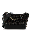 Tweed Calfskin Quilted Small Gabrielle Hobo Black Gold