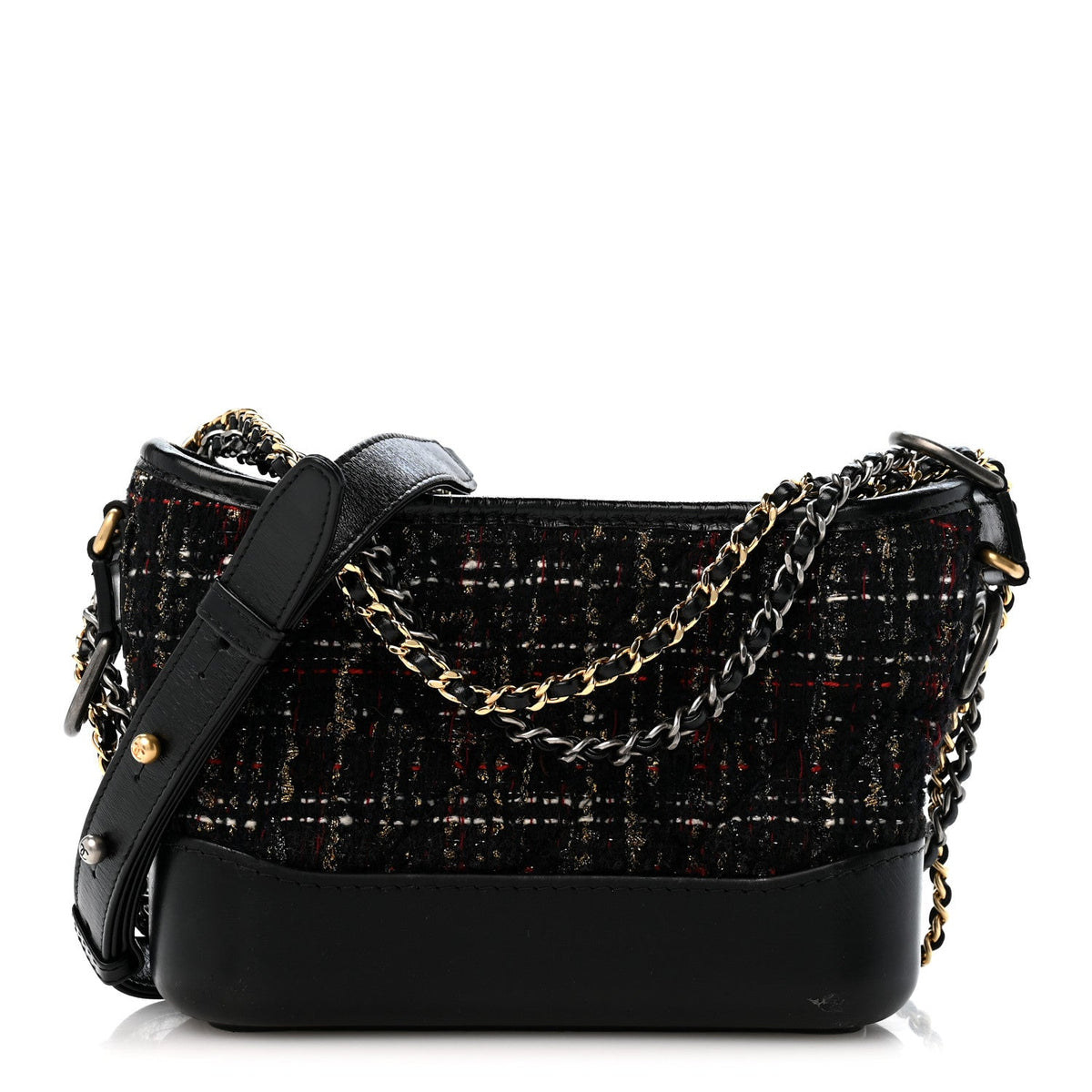 Tweed Calfskin Quilted Small Gabrielle Hobo Black Gold