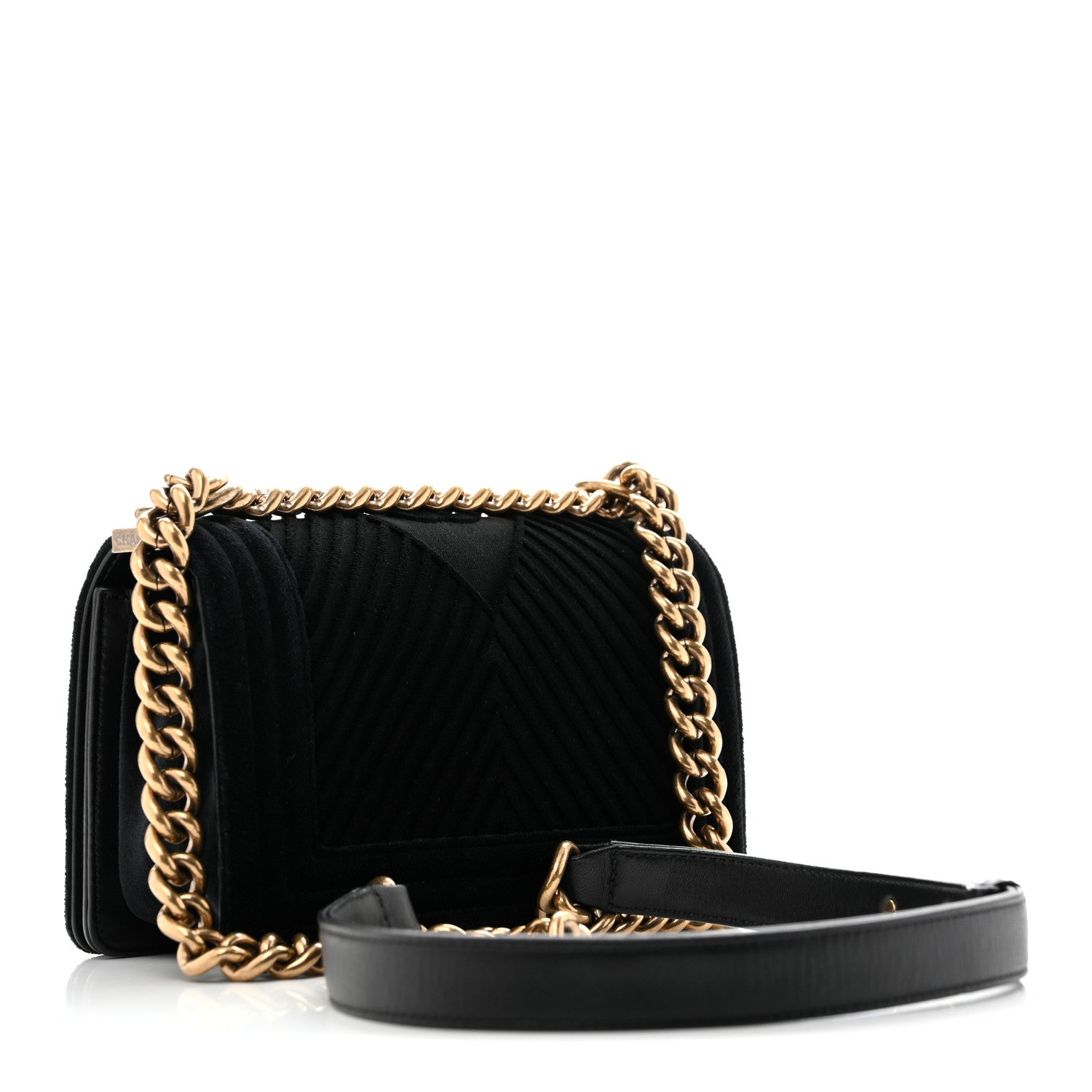 Velvet Chevron Quilted Small Boy Flap Black