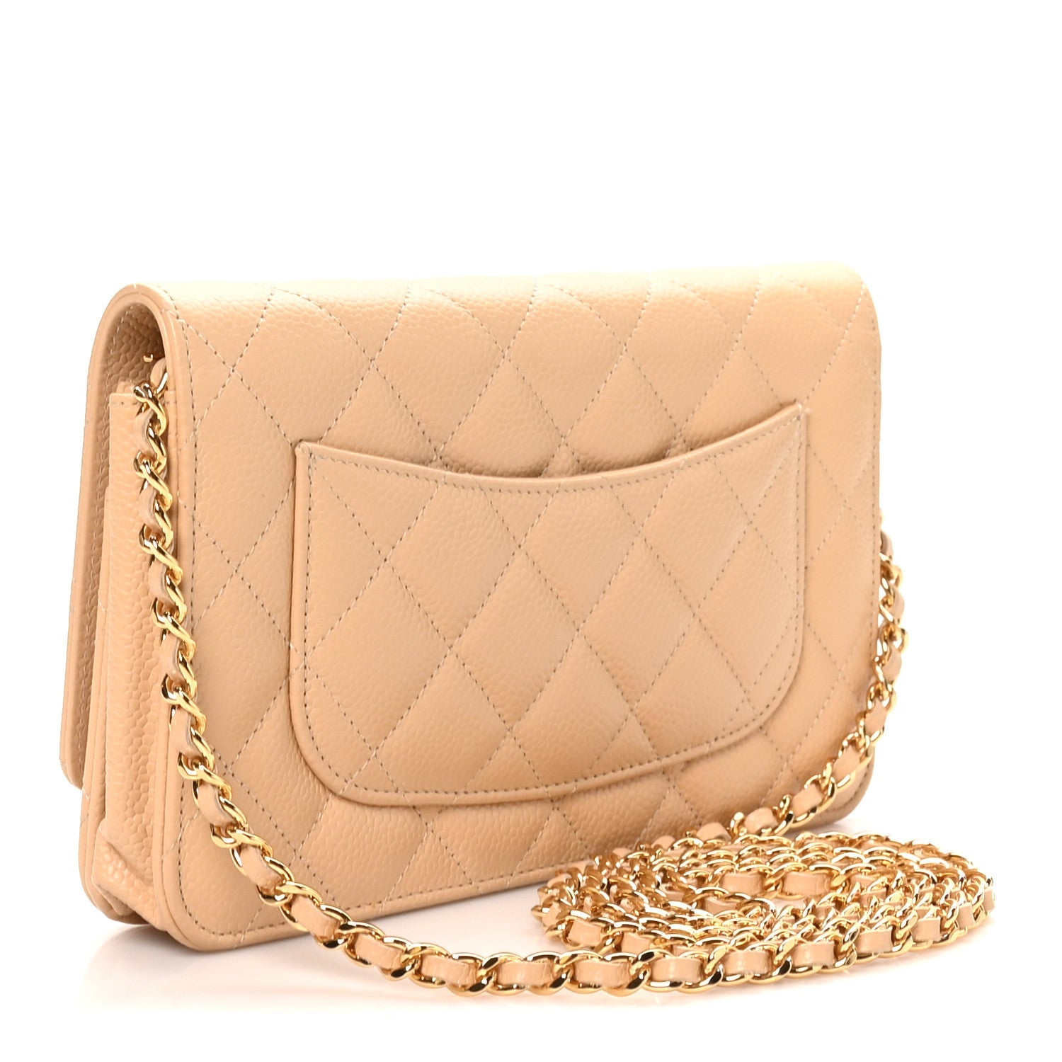 Caviar Quilted Wallet on Chain WOC Beige