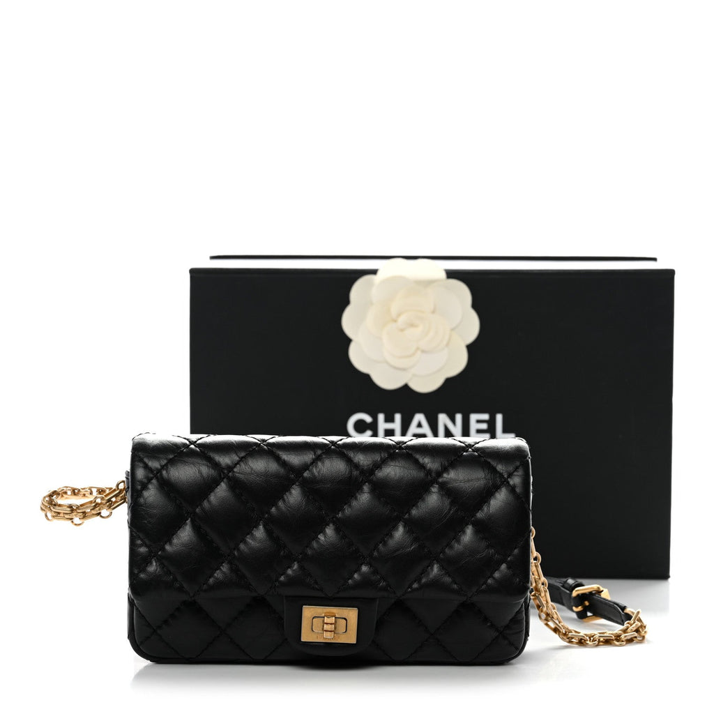 Aged Calfskin Quilted 2.55 Reissue Chain Waist Bag Black