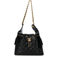 Shiny Crumpled Calfskin Quilted Medium Chanel 25 Handbag Black