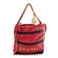 Shiny Calfskin Striped Mini Chanel 22 Red Black