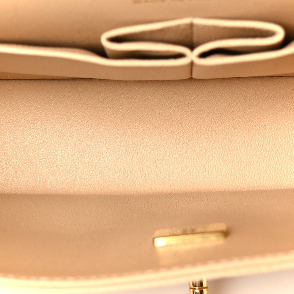 Caviar Quilted Medium Double Flap Beige