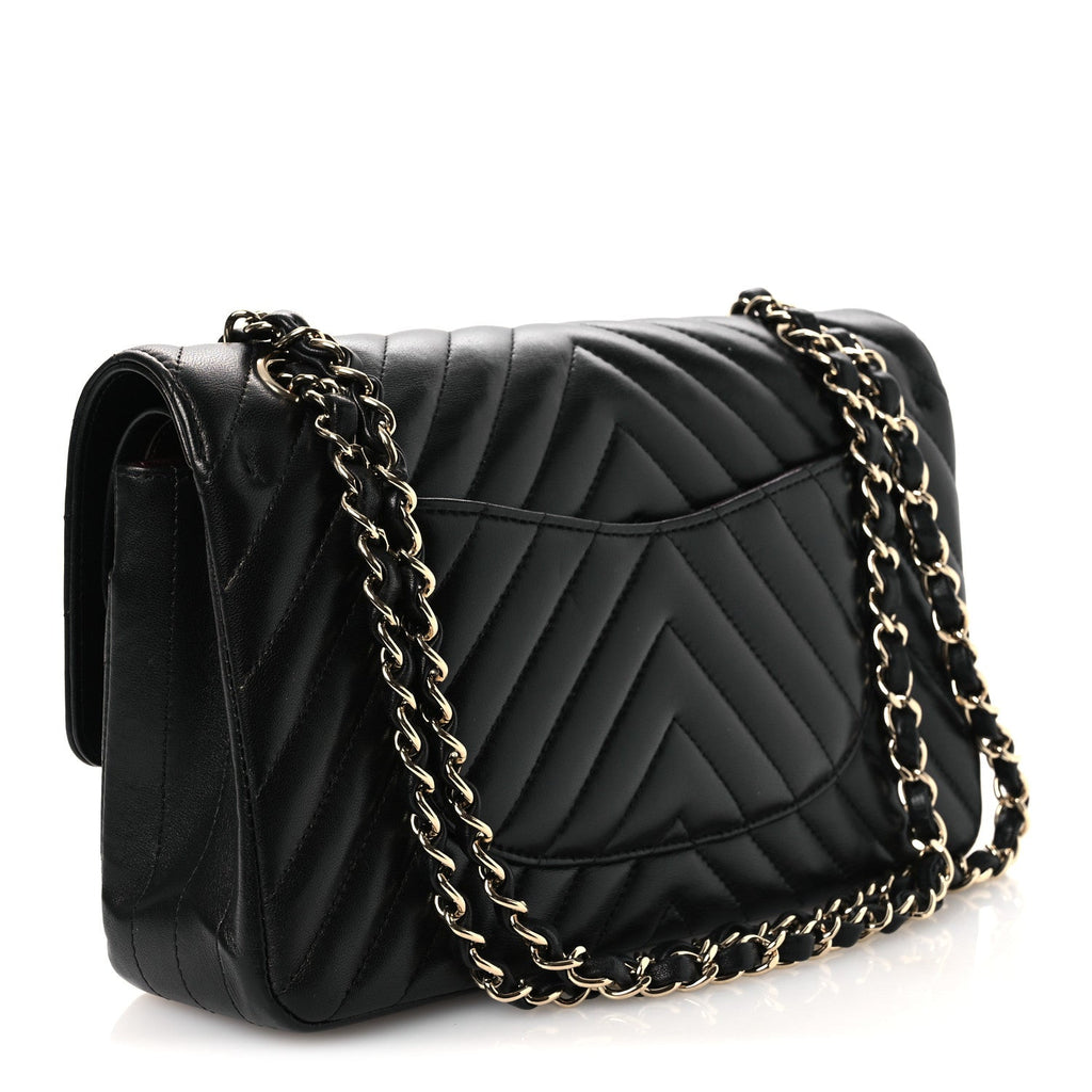 Lambskin Chevron Quilted Medium Double Flap Black