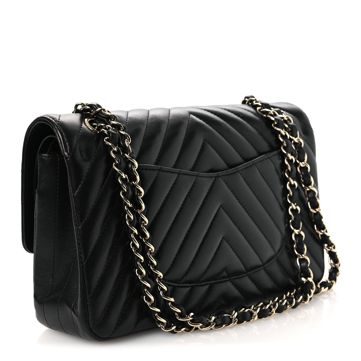 Lambskin Chevron Quilted Medium Double Flap Black