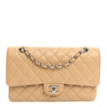 Caviar Quilted Medium Double Flap Beige