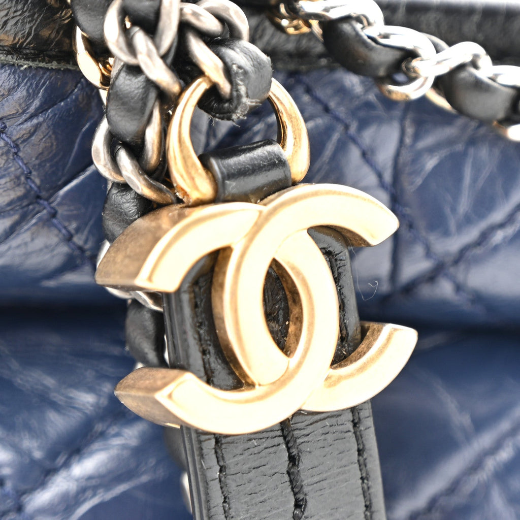 Aged Calfskin Quilted Small Gabrielle Hobo Navy Black