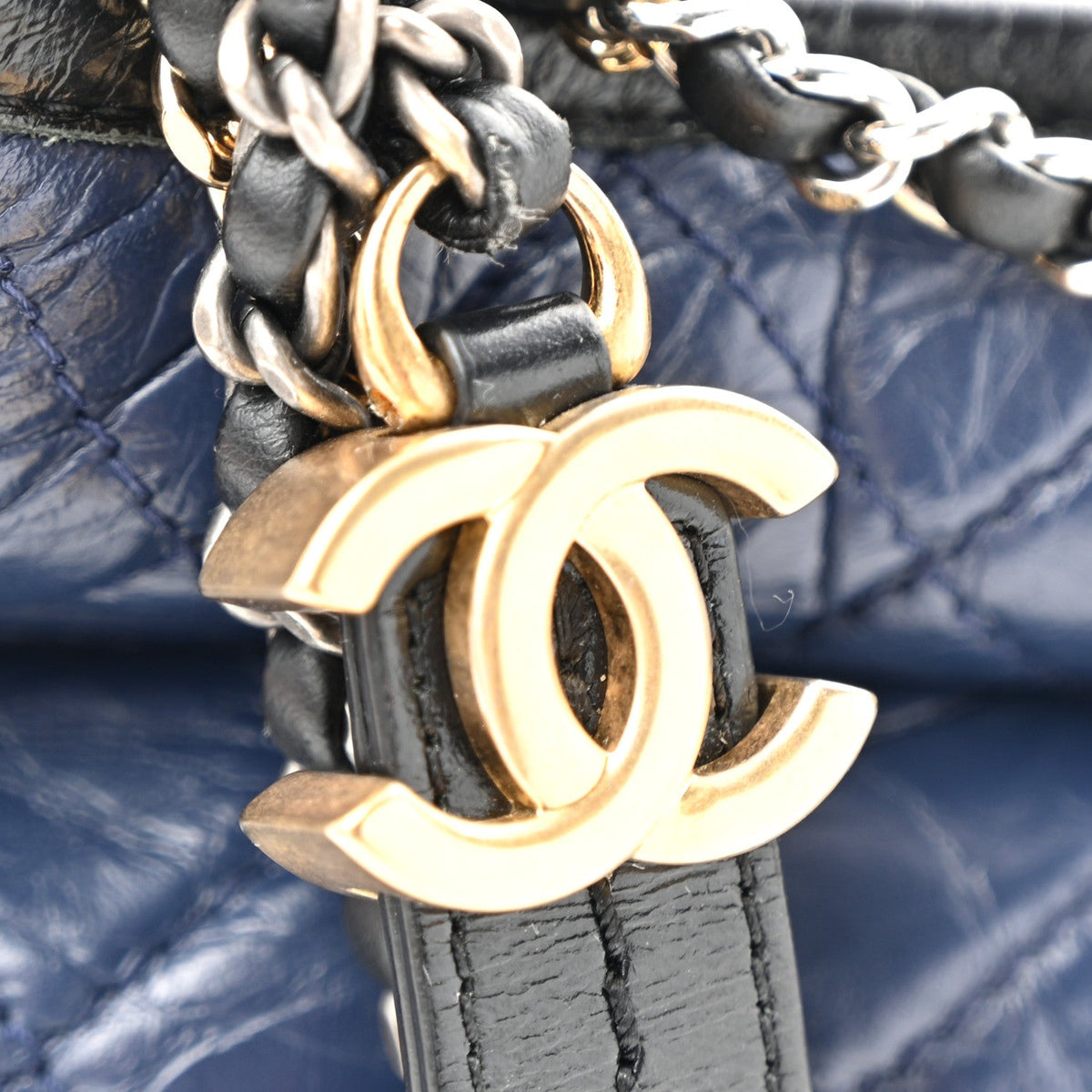 Aged Calfskin Quilted Small Gabrielle Hobo Navy Black