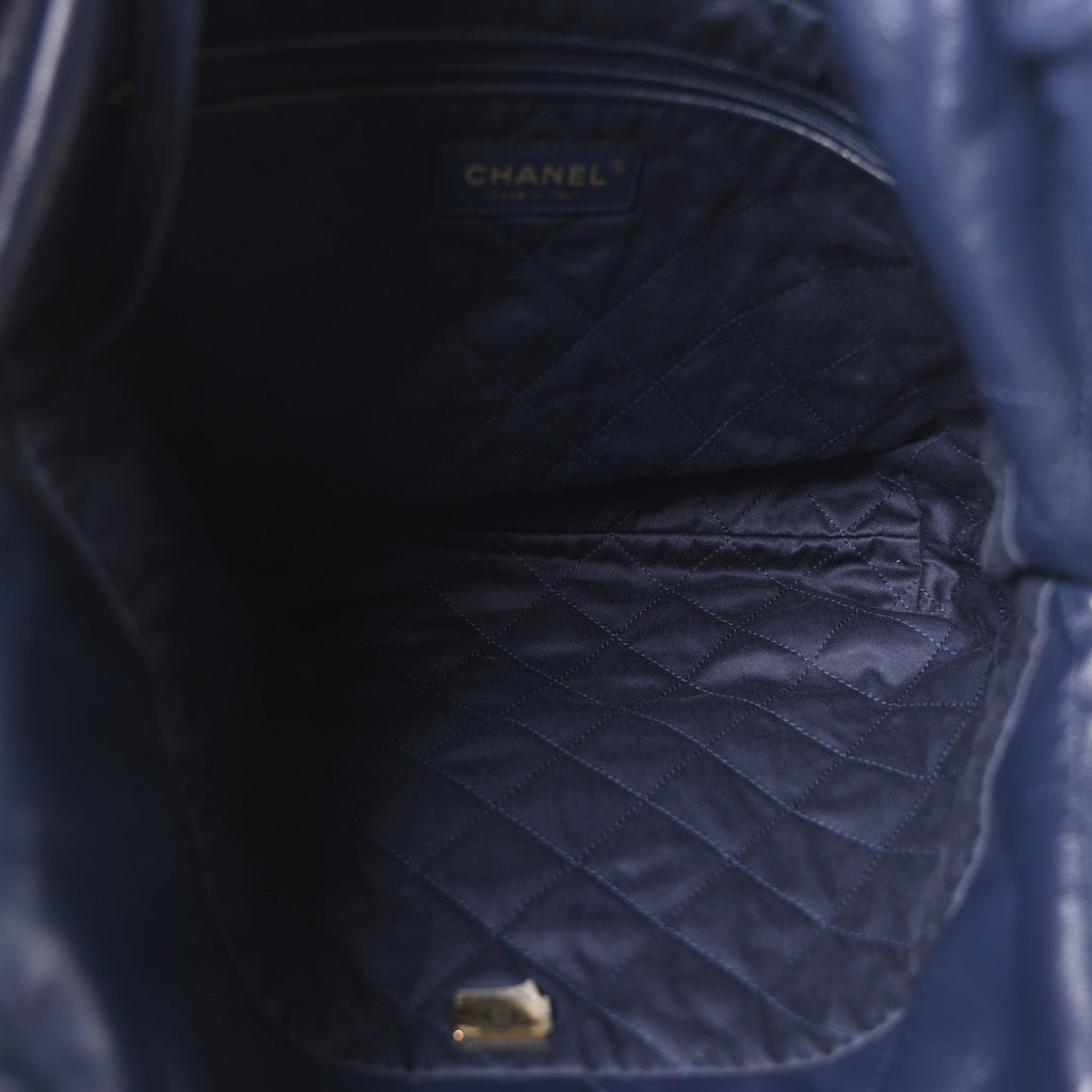 Shiny Calfskin Quilted Small Chanel 22 Navy