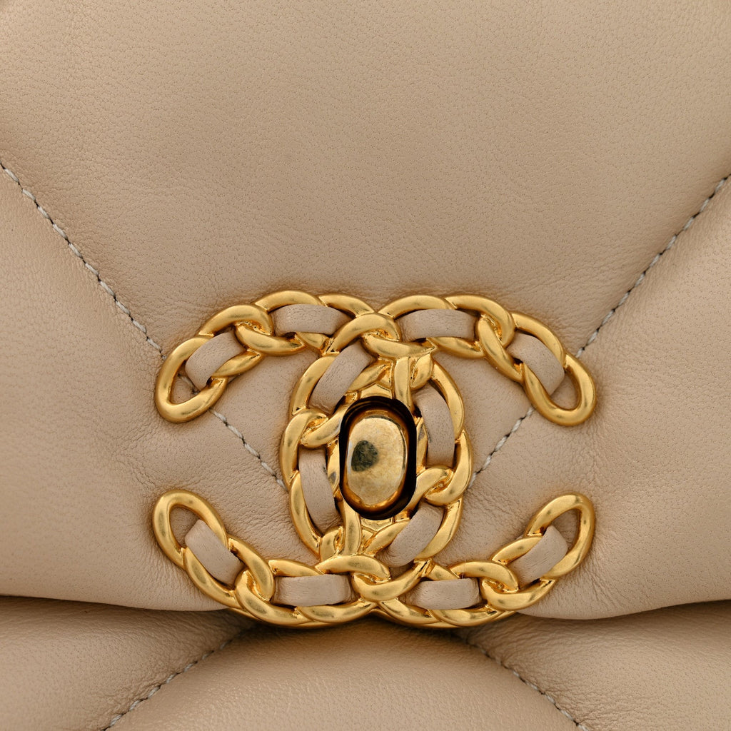 Lambskin Quilted Large Chanel 19 Flap Beige